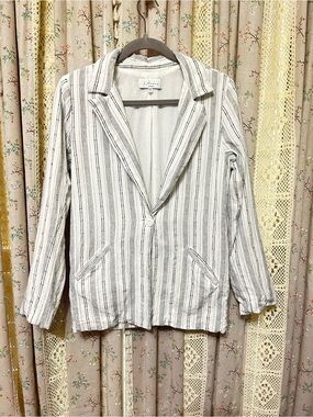 L’Academie Los Angeles Striped Linen Blend Blazer Jacket XS Coastal Cottagecore